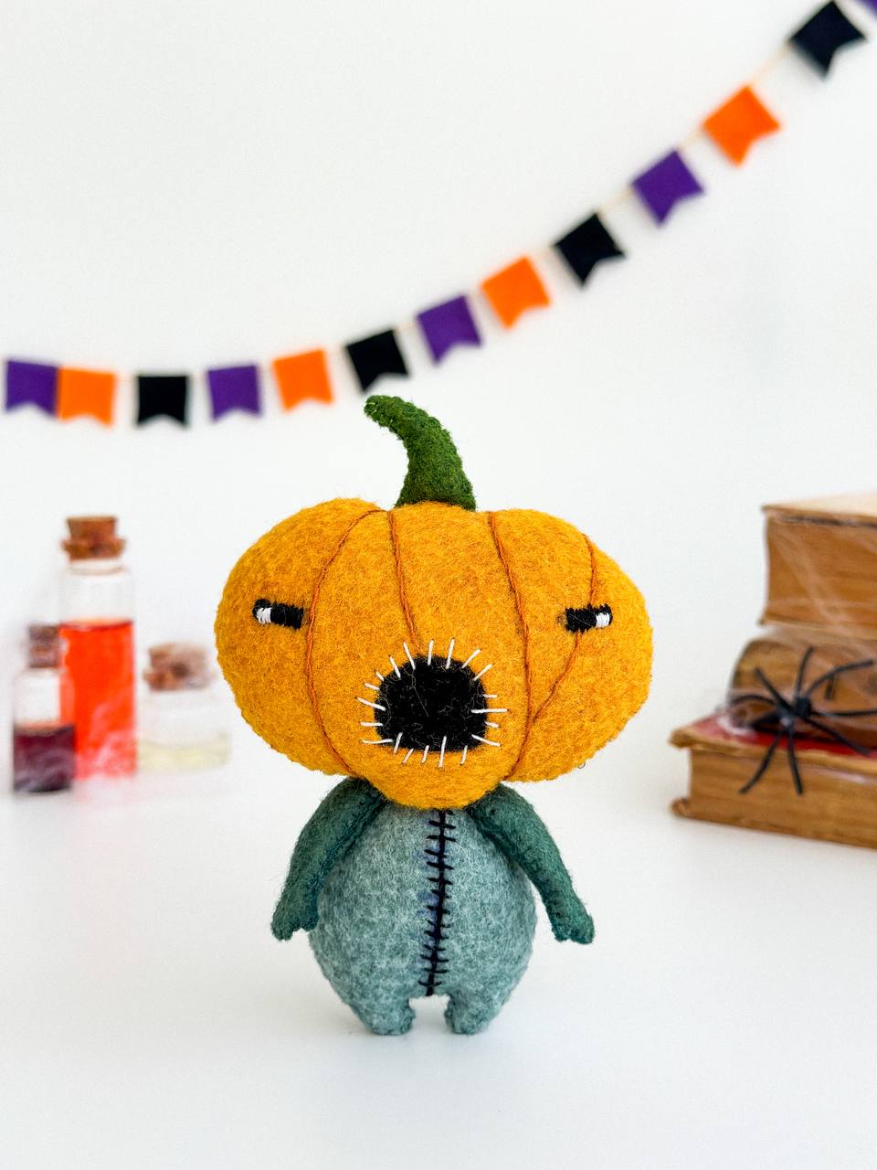 Halloween Pumpkin Ornament – Spooky Handmade Felt Decoration - WoollyFox